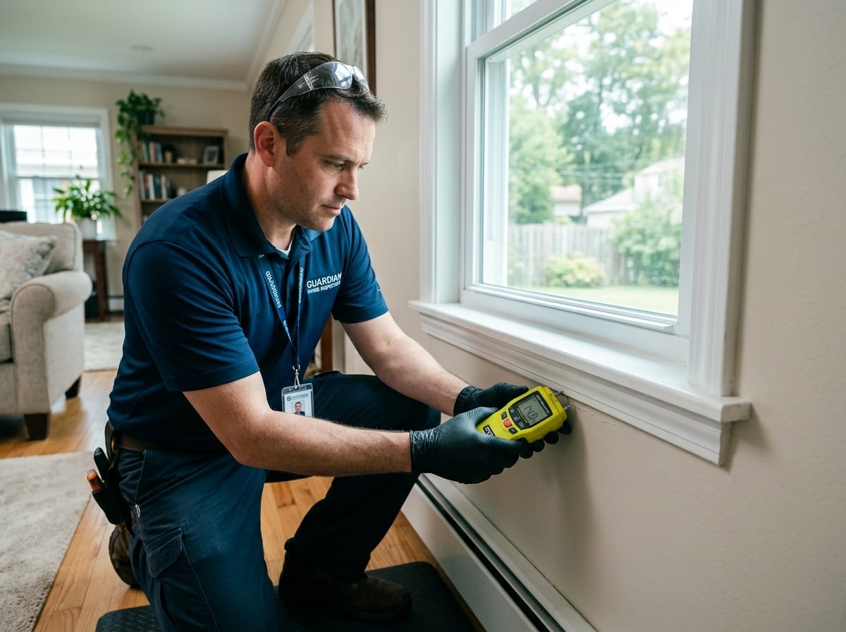 Professional inspector checking a wall for moisture and water damage